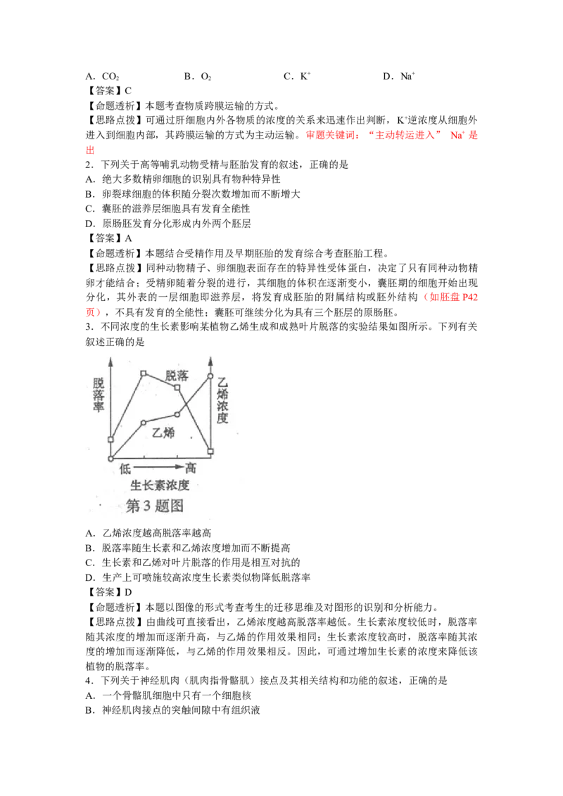 2012年浙江省高考生物（解析版）_全国卷+地方卷_6.生物_1.生物高考真题试卷_2008-2020年_地方卷_浙江高考生物08-21_A4word版