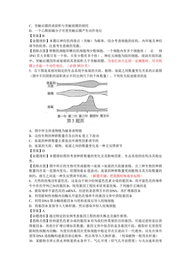 2012年浙江省高考生物（解析版）_全国卷+地方卷_6.生物_1.生物高考真题试卷_2008-2020年_地方卷_浙江高考生物08-21_A4word版
