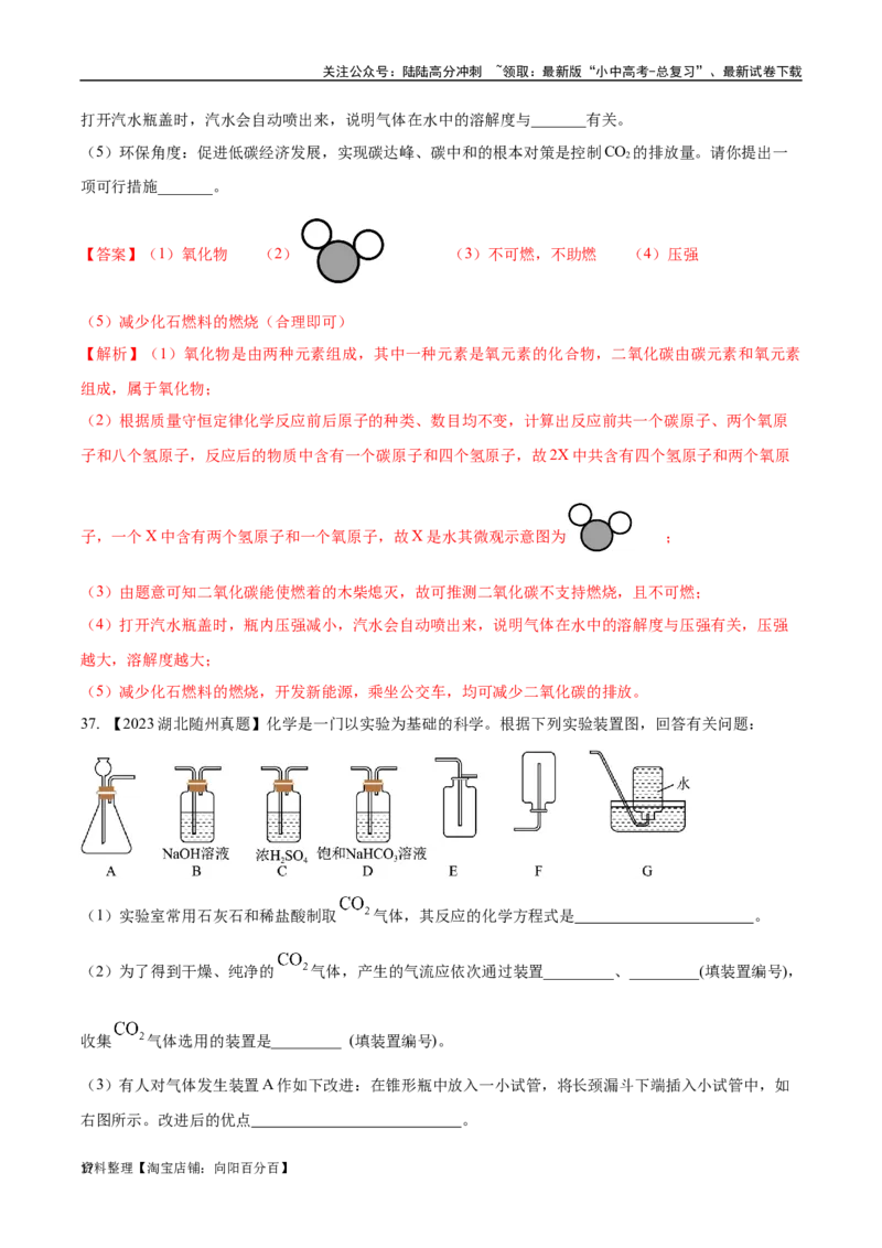 专题04碳和碳的氧化物（解析版）_02中考总复习（2026版更新中）_05-化学-中考总复习_2024年中考复习资料_专项复习资料_完三年（2021-2023）中考化学真题分项汇编（全国通用）