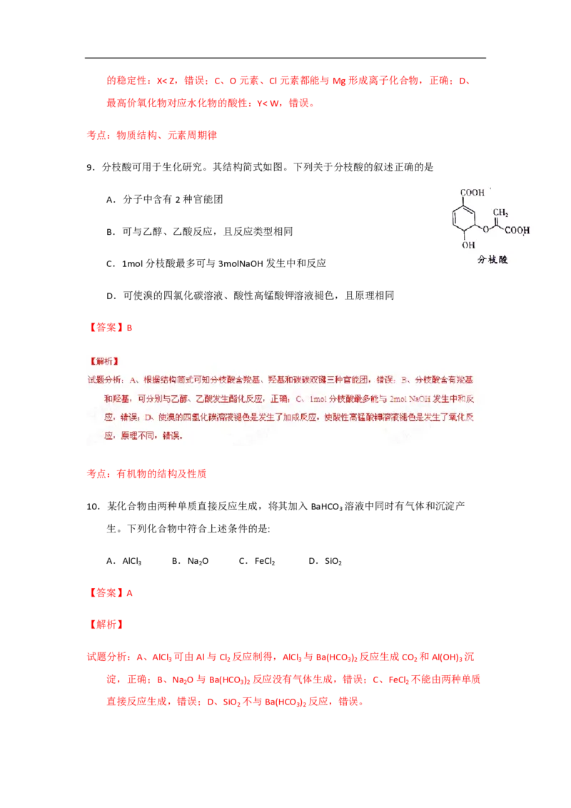 2015年高考真题化学（山东卷）（解析版）_全国卷+地方卷_5.化学_1.化学高考真题试卷_2008-2020年_地方卷_山东高考化学2008-2021_山东高考化学_A4版_PDF版