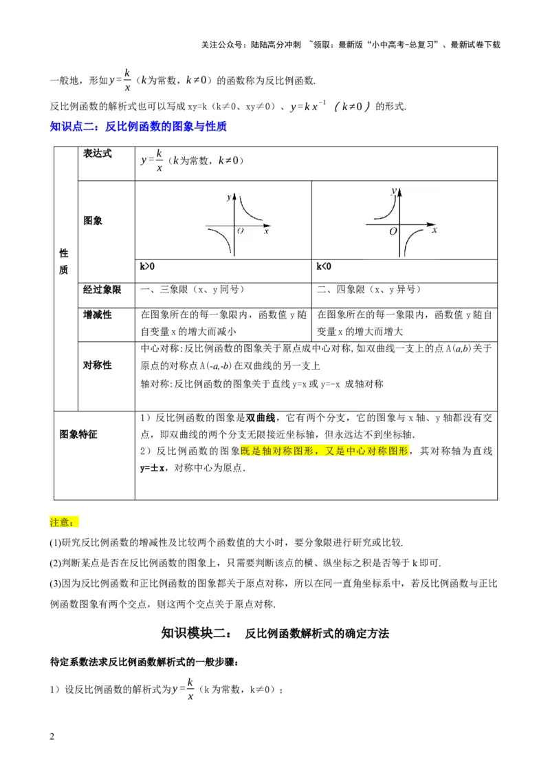 专题05反比例函数（5大模块知识梳理+5大考点+3大易错点）解析版_02中考总复习（2026版更新中）_02-数学-中考总复习_2025中考复习资料_2025年中考数学一轮知识梳理