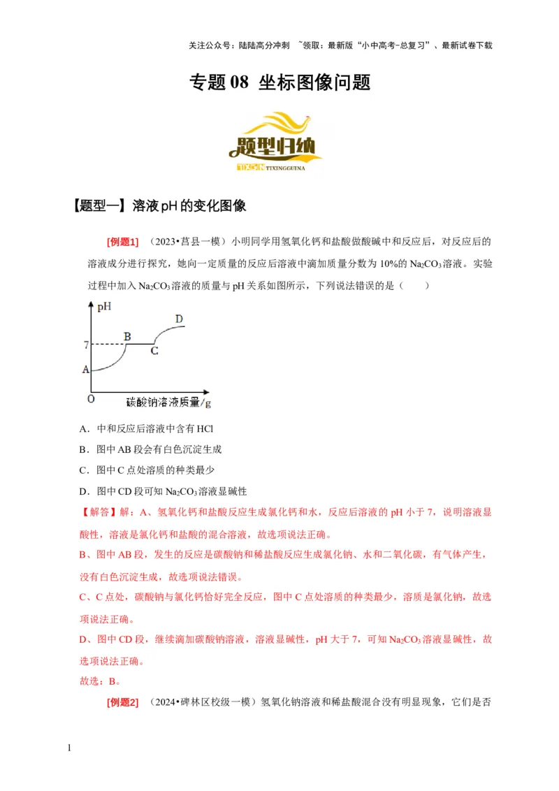 专题08坐标图像问题（解析版）_02中考总复习（2026版更新中）_05-化学-中考总复习_2024年中考复习资料_二轮复习资料_2024年中考化学二轮专项复习核心考点讲解与必刷题型