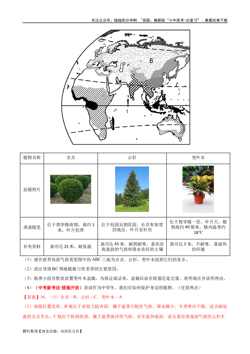 专题05天气与气候（梯级进阶练）（解析版）_02中考总复习（2026版更新中）_09-地理-中考总复习_2024年中考复习资料_一轮复习_❤2024年中考地理一轮复习讲练测（全国通用）_配套练习