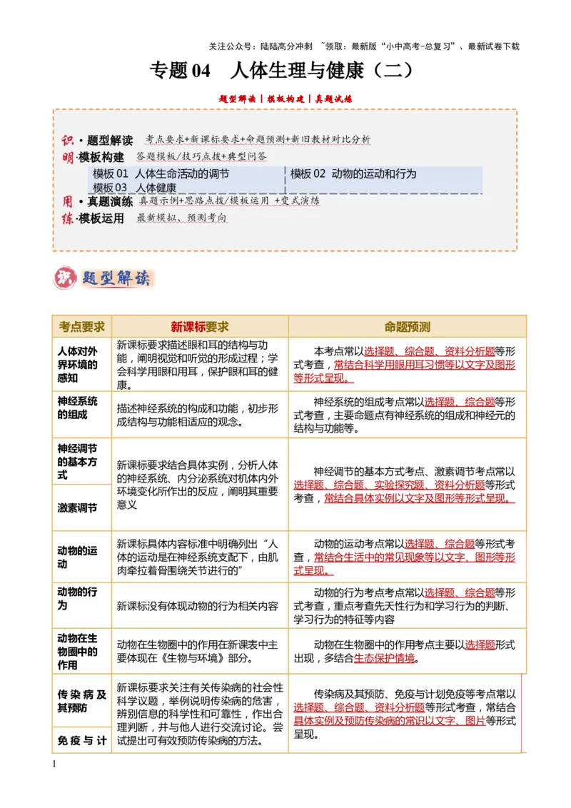 专题05人体生理与健康（二）（3大答题模板）（解析版）_02中考总复习（2026版更新中）_08-生物-中考总复习_2025中考复习资料_2025年中考生物答题方法模板