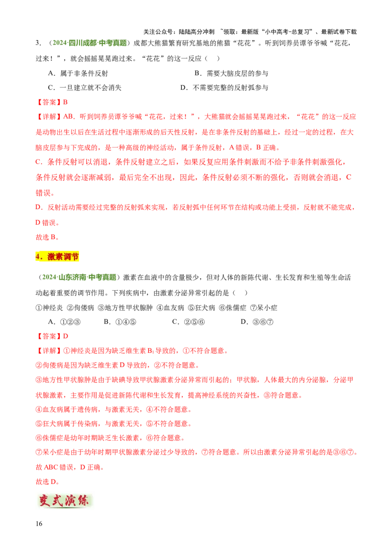 专题05人体生理与健康（二）（3大答题模板）（解析版）_02中考总复习（2026版更新中）_08-生物-中考总复习_2025中考复习资料_2025年中考生物答题方法模板