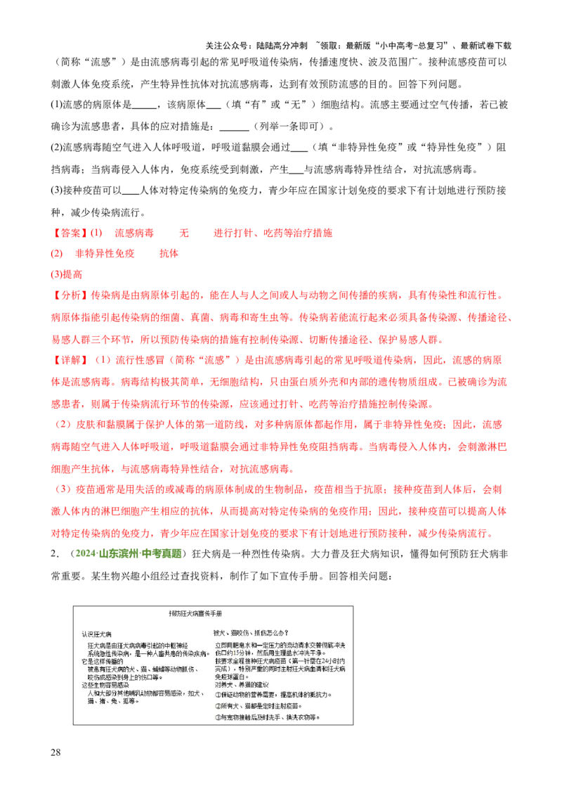 专题05人体生理与健康（二）（3大答题模板）（解析版）_02中考总复习（2026版更新中）_08-生物-中考总复习_2025中考复习资料_2025年中考生物答题方法模板