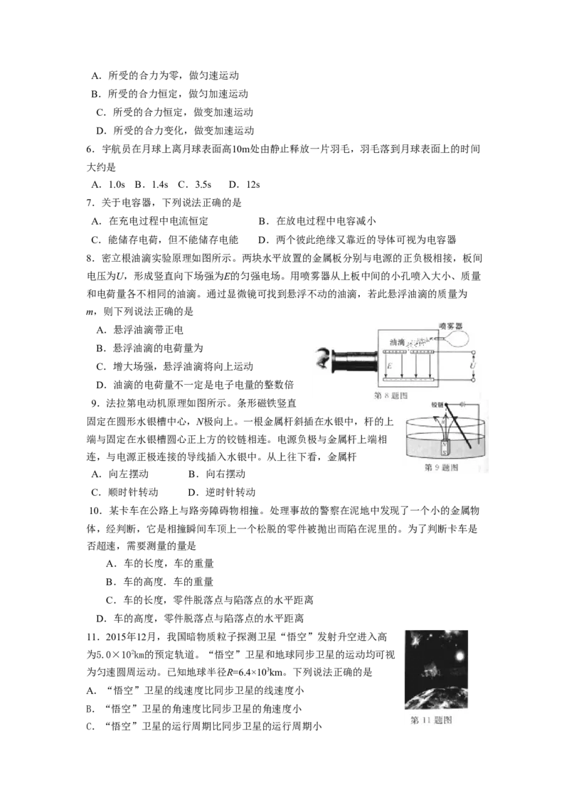 2016年浙江省高考物理4月（解析版）_全国卷+地方卷_4.物理_1.物理高考真题试卷_2008-2020年_地方卷_浙江高考物理08-21_A4word版