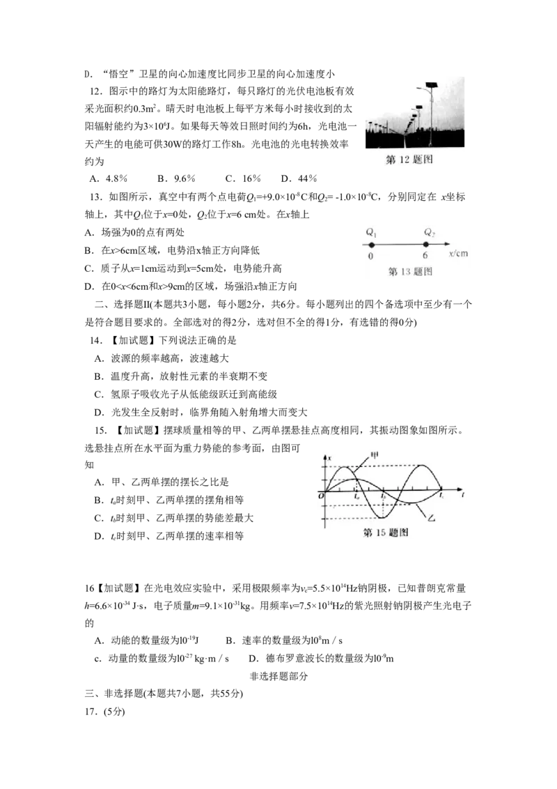 2016年浙江省高考物理4月（解析版）_全国卷+地方卷_4.物理_1.物理高考真题试卷_2008-2020年_地方卷_浙江高考物理08-21_A4word版