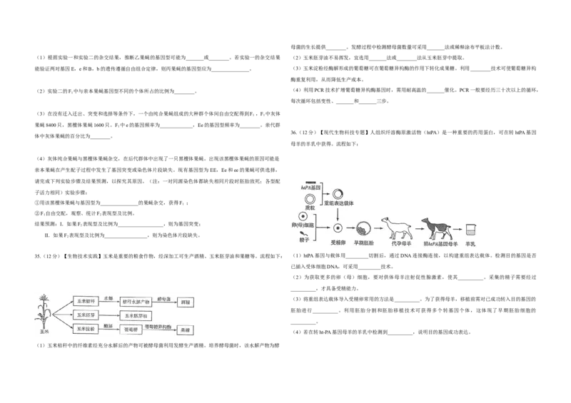 2014年高考真题生物（山东卷）（原卷版）_全国卷+地方卷_6.生物_1.生物高考真题试卷_2008-2020年_地方卷_山东高考生物08-21_山东高考生物_A3版