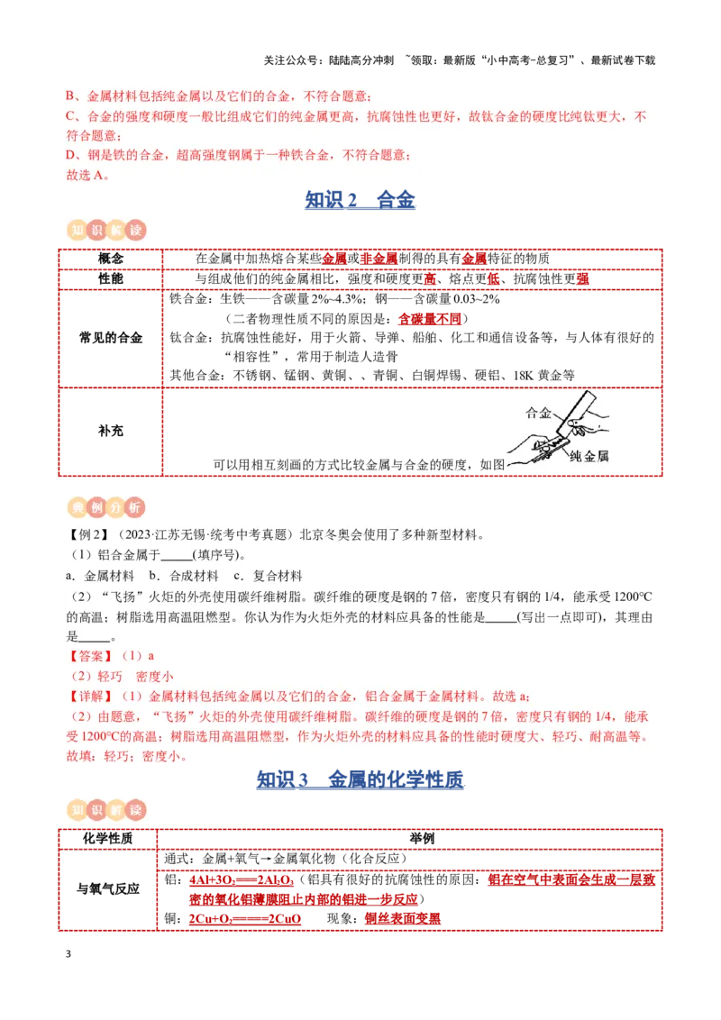 专题05金属和金属材料（解析版）_02中考总复习（2026版更新中）_05-化学-中考总复习_2024年中考复习资料_一轮复习资料_完口袋书2024年中考化学一轮复习知识清单