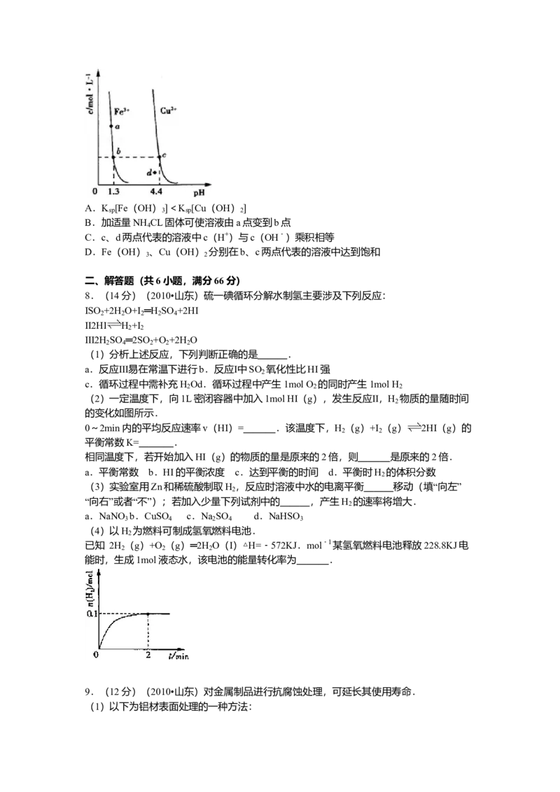 2010年高考真题化学（山东卷）（原卷版）_全国卷+地方卷_5.化学_1.化学高考真题试卷_2008-2020年_地方卷_山东高考化学2008-2021_山东高考化学_A4版