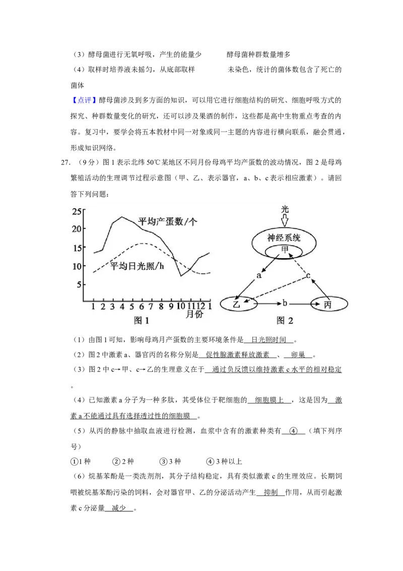 2011年江苏省高考生物试卷解析版_全国卷+地方卷_6.生物_1.生物高考真题试卷_2008-2020年_地方卷_江苏高考生物07-20_A4word版