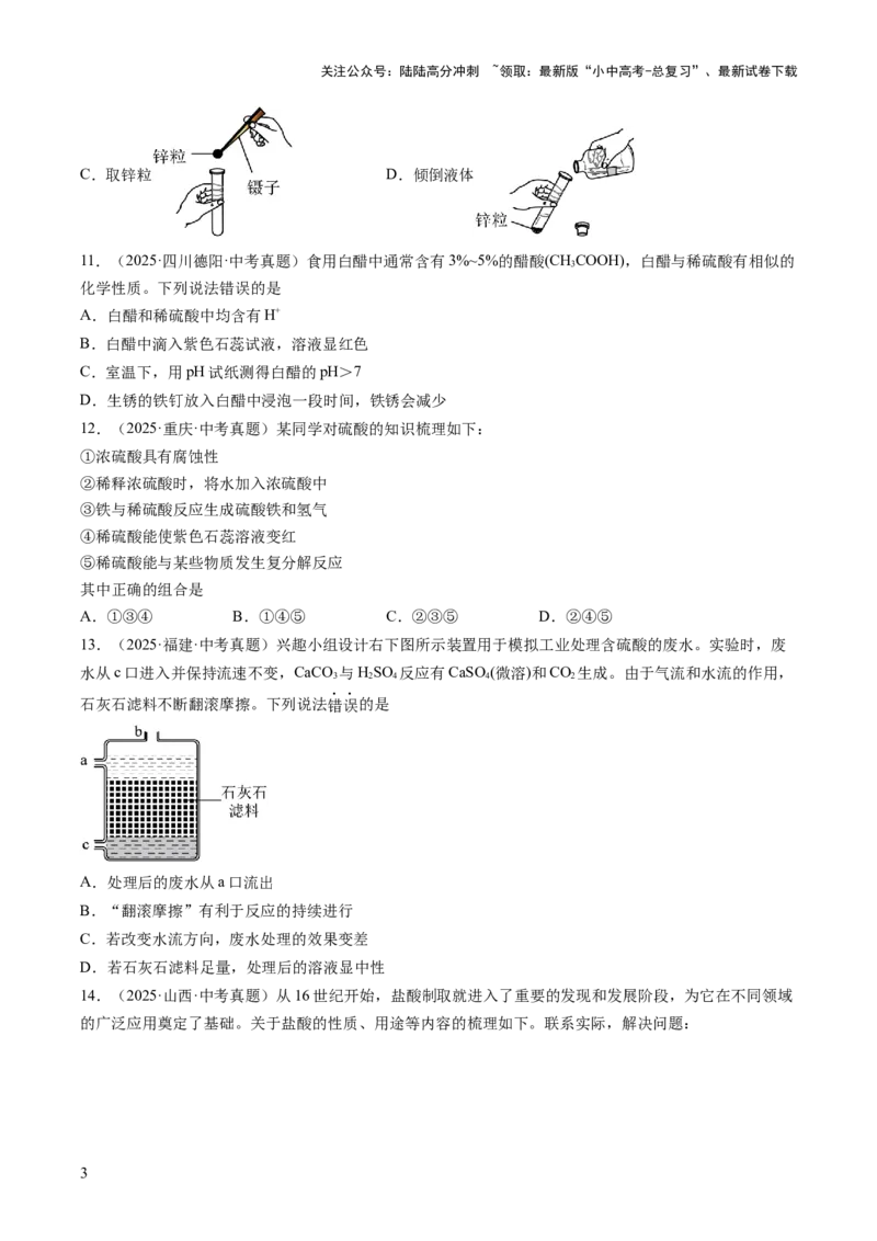 专题08常见的酸和碱（原卷版）_02中考总复习（2026版更新中）_05-化学-中考总复习_2026年中考复习（更新中）_好题汇编三年（2023-2025）中考化学真题分类汇编（全国通用）