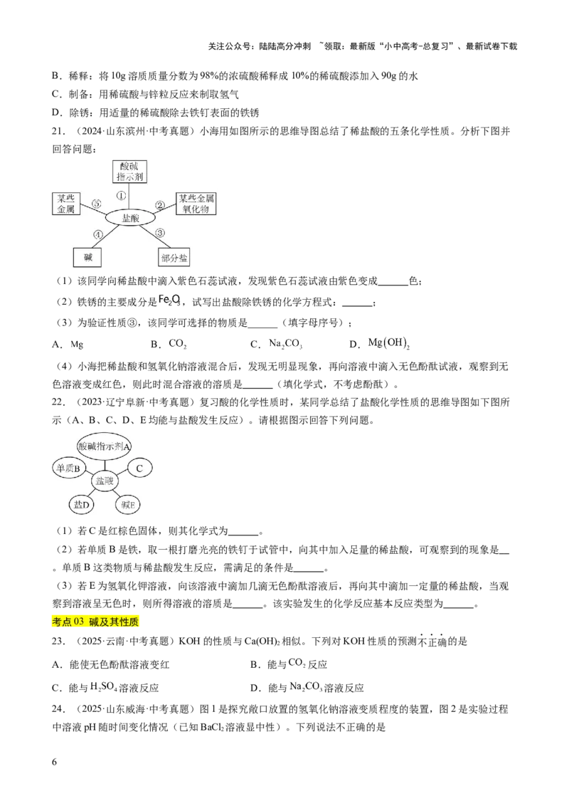 专题08常见的酸和碱（原卷版）_02中考总复习（2026版更新中）_05-化学-中考总复习_2026年中考复习（更新中）_好题汇编三年（2023-2025）中考化学真题分类汇编（全国通用）