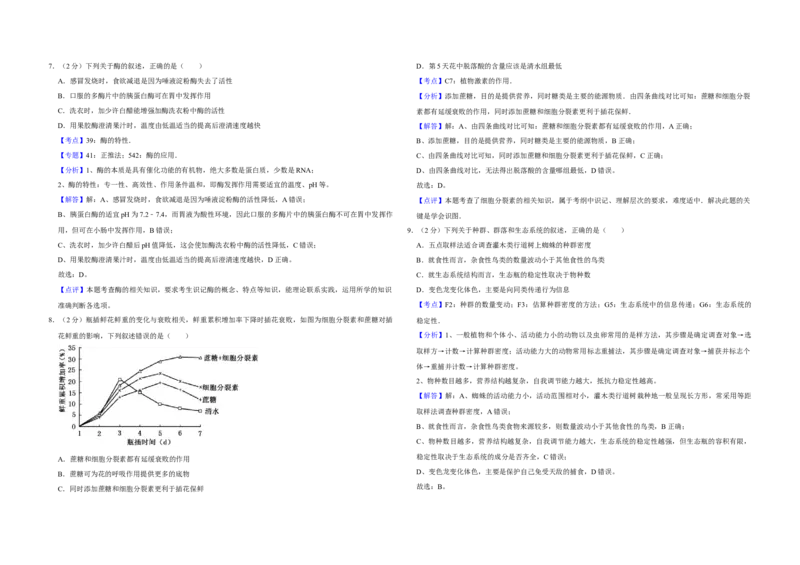 2015年江苏省高考生物试卷解析版_全国卷+地方卷_6.生物_1.生物高考真题试卷_2008-2020年_地方卷_江苏高考生物07-20_A3word版