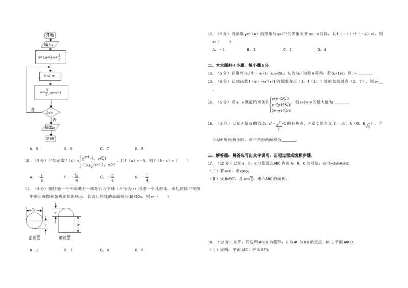 2015年全国统一高考数学试卷（文科）（新课标Ⅰ）（原卷版）_全国卷+地方卷_2.数学_1.数学高考真题试卷_2008-2020年_地方卷_福建高考数学07-22_A3word版