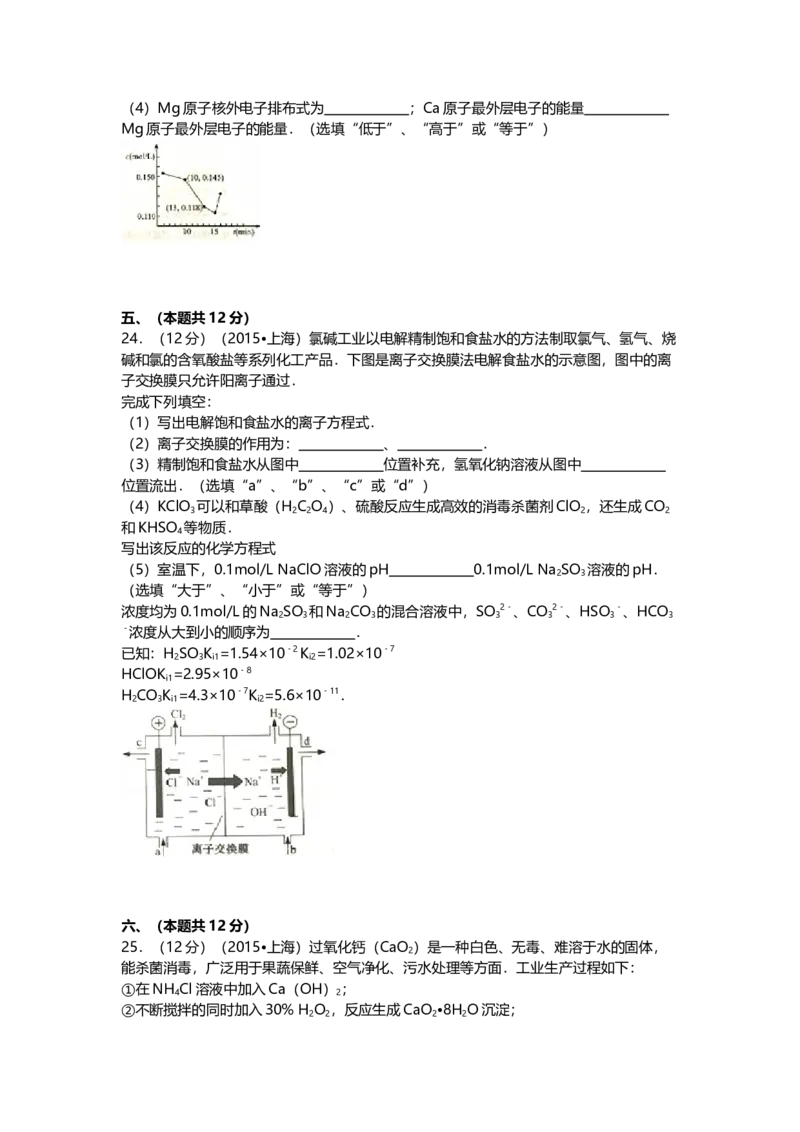 2015年上海市高中毕业统一学业考试化学试卷（原卷版）_全国卷+地方卷_5.化学_1.化学高考真题试卷_2008-2020年_地方卷_上海高考化学真题2001-2019