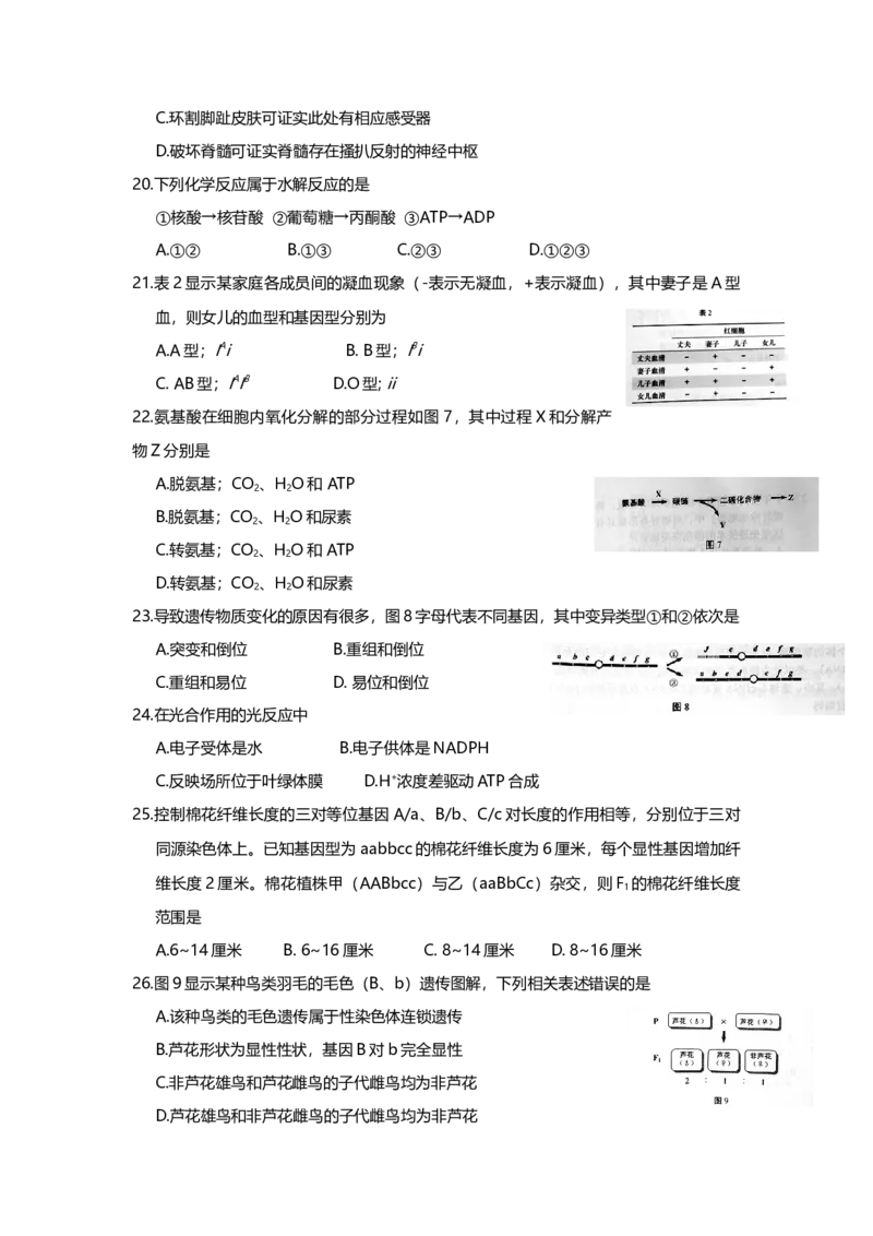 2016年上海市高中毕业统一学业考试生物试卷（word解析版）_全国卷+地方卷_6.生物_1.生物高考真题试卷_2008-2020年_地方卷_上海高考生物真题01-20