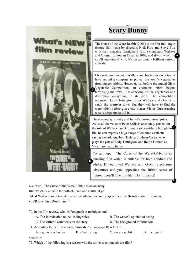 2015年上海高考英语真题试卷（word解析版，听力原文）_全国卷+地方卷_3.英语_1.英语高考真题试卷_2008-2020年_地方卷_上海高考英语真题04-19