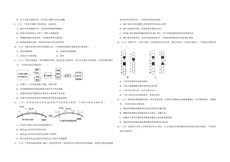 2016年江苏省高考生物试卷_全国卷+地方卷_6.生物_1.生物高考真题试卷_2008-2020年_地方卷_江苏高考生物07-20_A3word版_PDF版（赠送）