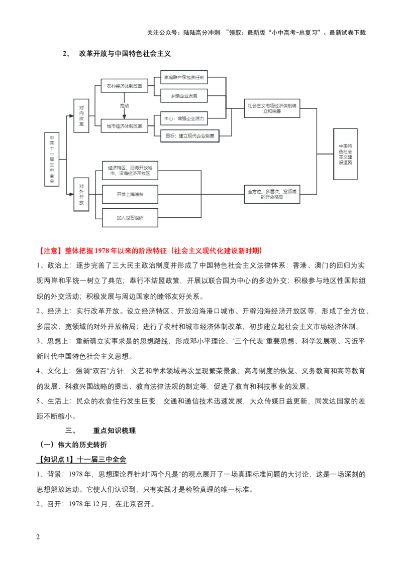专题09+中现02：改革开放后中国特色社会主义道路建设-大单元复习学案2024年中考历史一轮复习必考知识梳理与考法点拨（部编版）_02中考总复习（2026版更新中）_06-历史-中考总复习