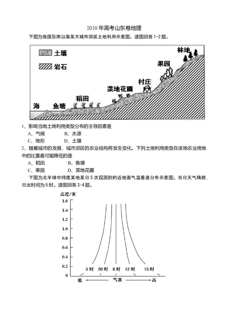 2010年高考真题地理（山东卷）（解析版）_全国卷+地方卷_8.地理_1.地理高考真题试卷_2008-2020年_地方卷_山东高考地理08-21_山东高考地理_A4版