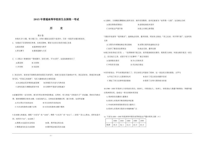 2015高考海南卷历史试题（答案）_全国卷+地方卷_7.历史_1.历史高考真题试卷_2008-2020年_地方卷_海南高考历史08-20_A3word版_PDF版（赠送）