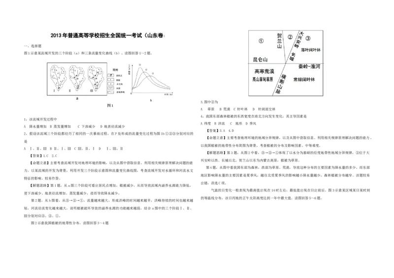 2013年高考真题地理（山东卷）（解析版）_全国卷+地方卷_8.地理_1.地理高考真题试卷_2008-2020年_地方卷_山东高考地理08-21_山东高考地理_A3版