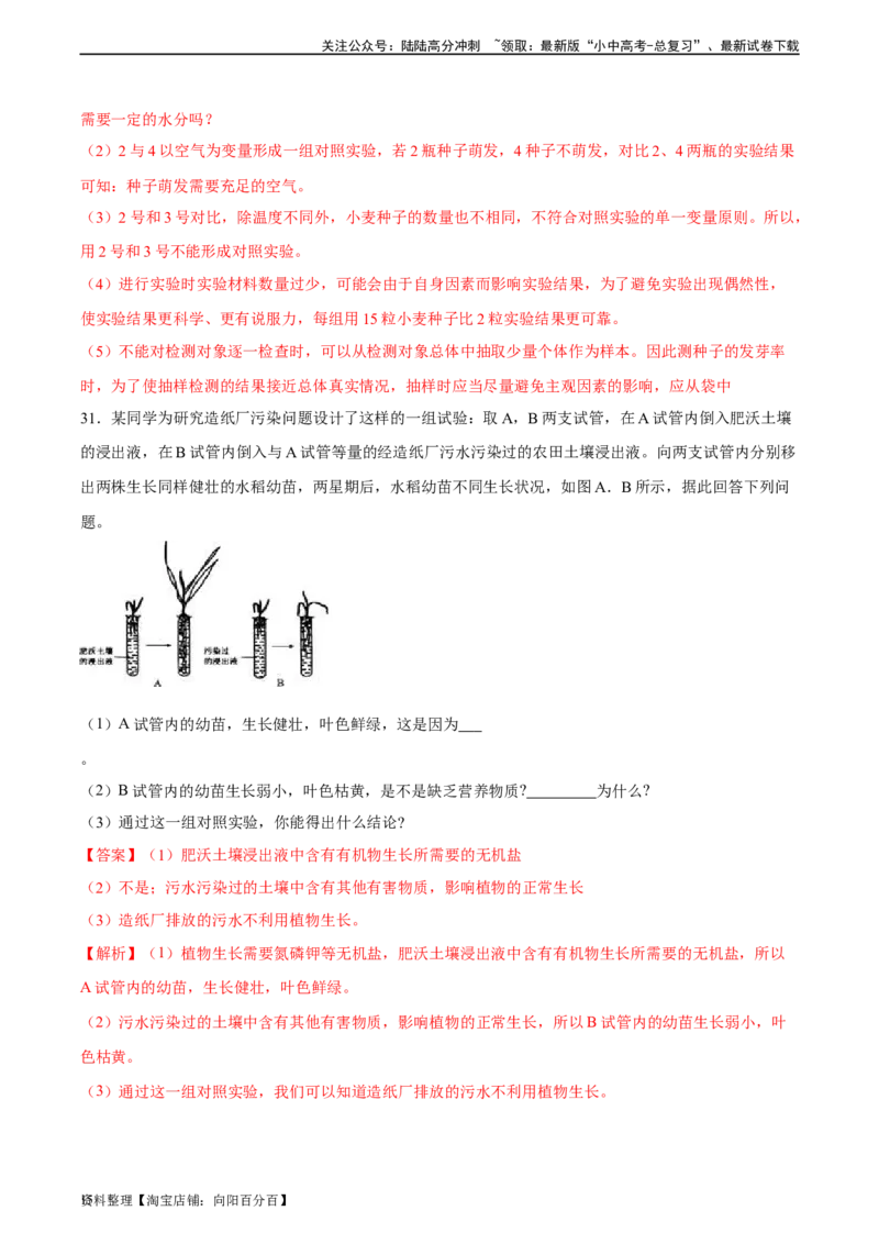 专题05被子植物的一生（习题精练）（解析版）_02中考总复习（2026版更新中）_08-生物-中考总复习_2024年中考复习资料_一轮复习_省心备考2024年中考生物一轮复习精讲精练（全国通用）