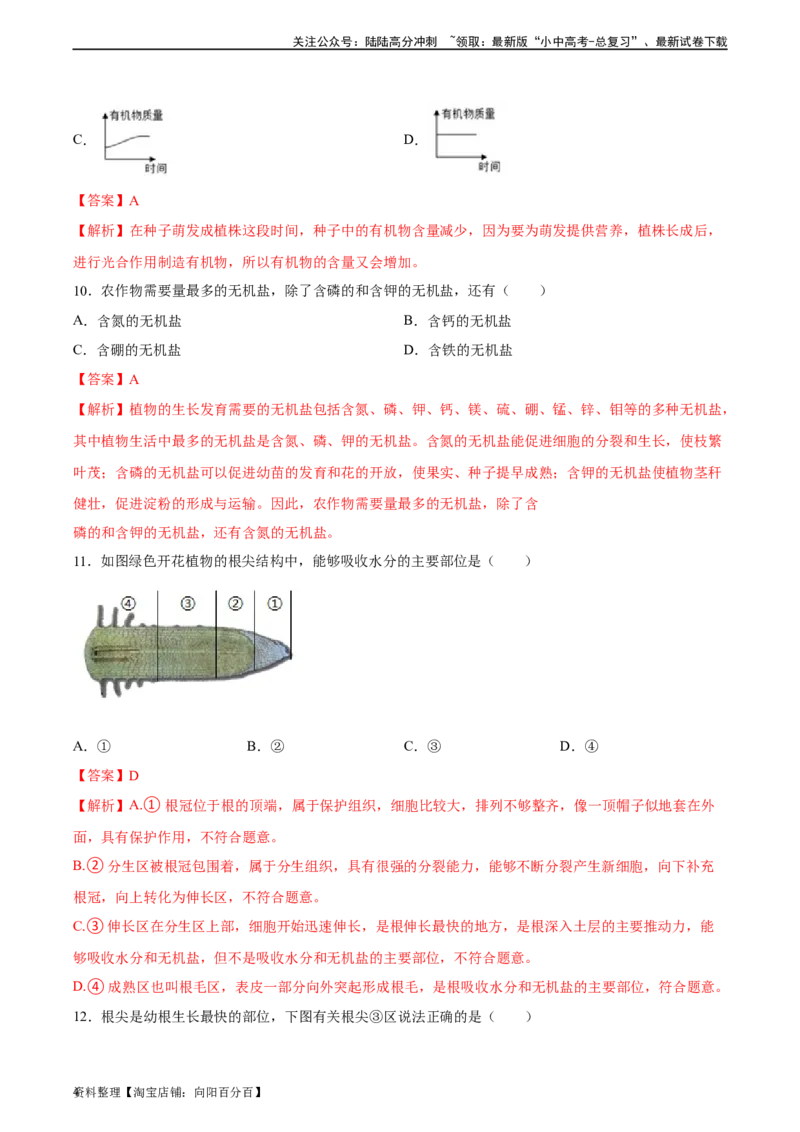 专题05被子植物的一生（习题精练）（解析版）_02中考总复习（2026版更新中）_08-生物-中考总复习_2024年中考复习资料_一轮复习_省心备考2024年中考生物一轮复习精讲精练（全国通用）