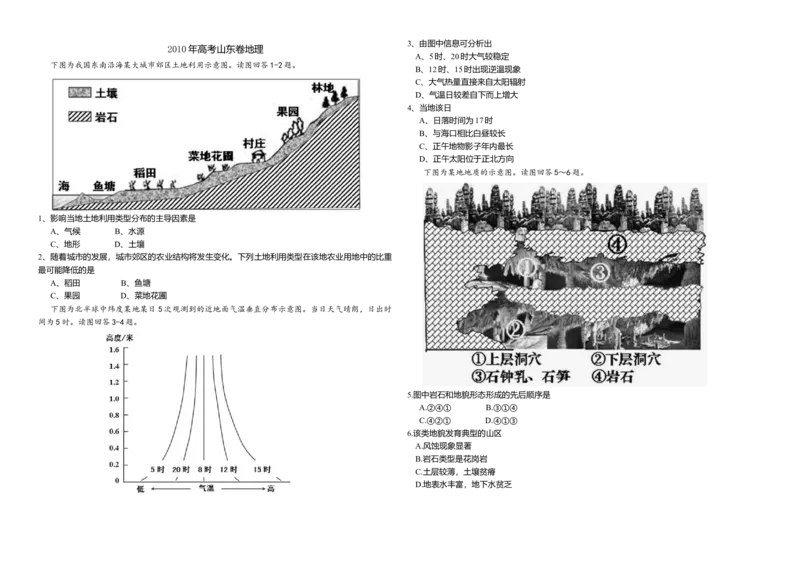 2010年高考真题地理（山东卷）（解析版）_全国卷+地方卷_8.地理_1.地理高考真题试卷_2008-2020年_地方卷_山东高考地理08-21_山东高考地理_A3版