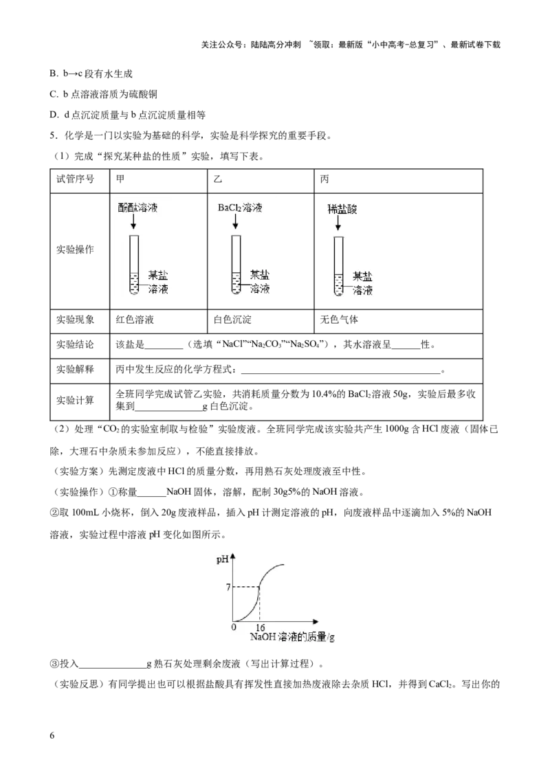 专题08盐化肥（练习）-2024年中考化学一轮复习讲练测（全国通用）（原卷版）_02中考总复习（2026版更新中）_05-化学-中考总复习_2024年中考复习资料_一轮复习资料
