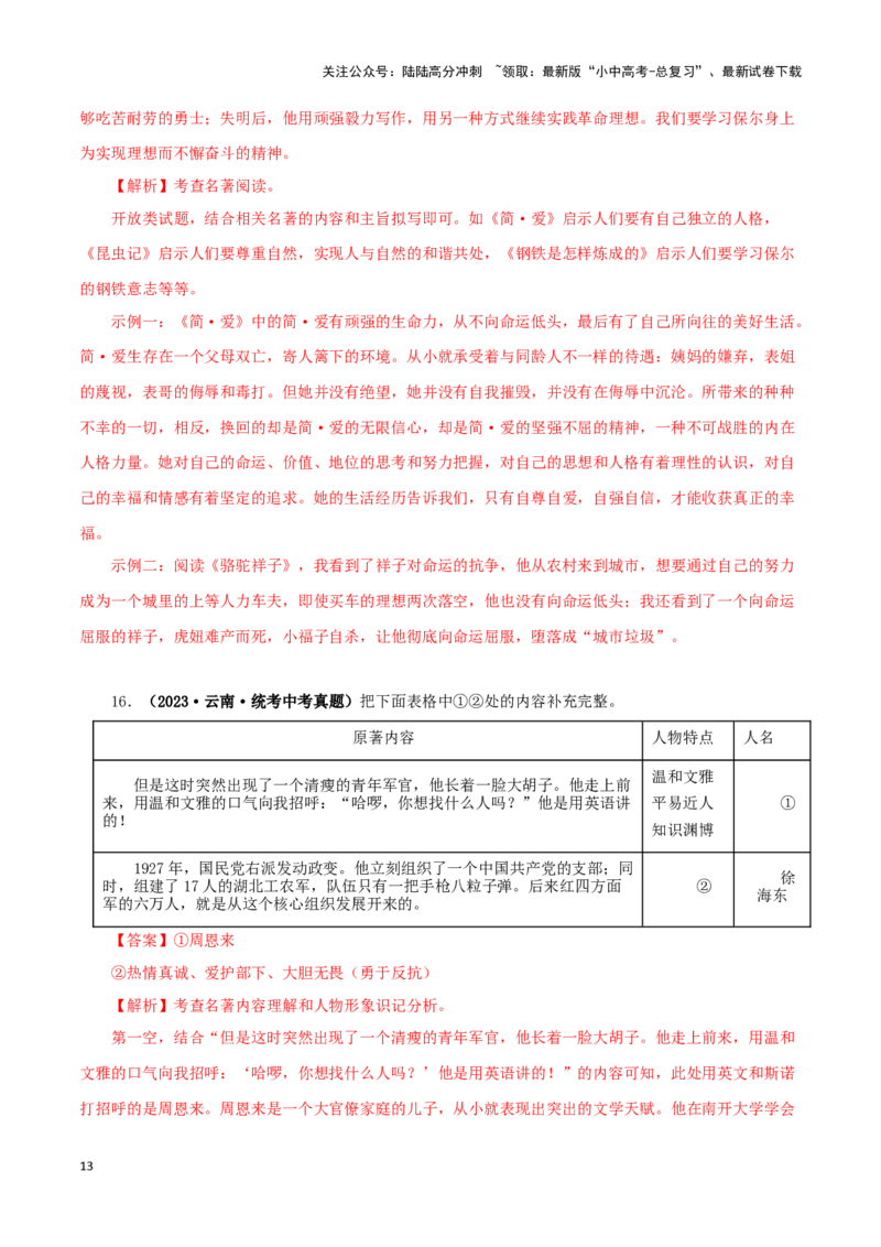 专题08名著导读（解析版）&nbsp;_02中考总复习（2026版更新中）_01-语文-中考总复习_2024年中考资料_专项复习资料_完三年（2021-2023）中考语文真题分项汇编（全国通用）_解析版