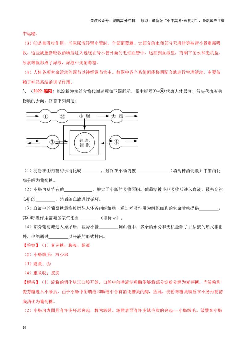 专题06&nbsp;人体的营养和呼吸（解析版）_02中考总复习（2026版更新中）_08-生物-中考总复习_2024年中考复习资料_专项复习_完三年（2021-2023）中考生物真题分项汇编（全国通用）_答案解析版