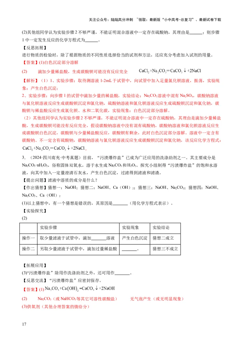 专题08实验探究题（解析版）_02中考总复习（2026版更新中）_05-化学-中考总复习_2025年中考复习资料_2025年中考化学答题方法模板_专题08实验探究题-2025年中考化学答题方法模板