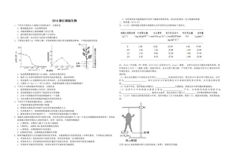 2014年浙江省高考生物（解析版）_全国卷+地方卷_6.生物_1.生物高考真题试卷_2008-2020年_地方卷_浙江高考生物08-21_A3word版_PDF版（赠送）