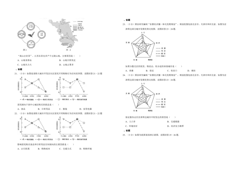 2014年江苏省高考地理试卷_全国卷+地方卷_8.地理_1.地理高考真题试卷_2008-2020年_地方卷_江苏高考地理08-21_A3word版