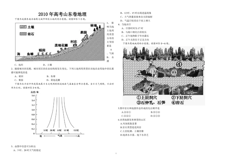 2010年高考真题地理（山东卷）（原卷版）_全国卷+地方卷_8.地理_1.地理高考真题试卷_2008-2020年_地方卷_山东高考地理08-21_山东高考地理_A3版_pdf.版