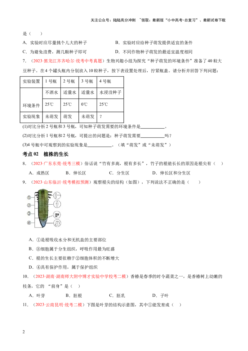 专题05被子植物的一生（原卷版）_02中考总复习（2026版更新中）_08-生物-中考总复习_2024年中考复习资料_一轮复习_❤备战2024年中考生物一轮复习考点帮（全国通用）_练习