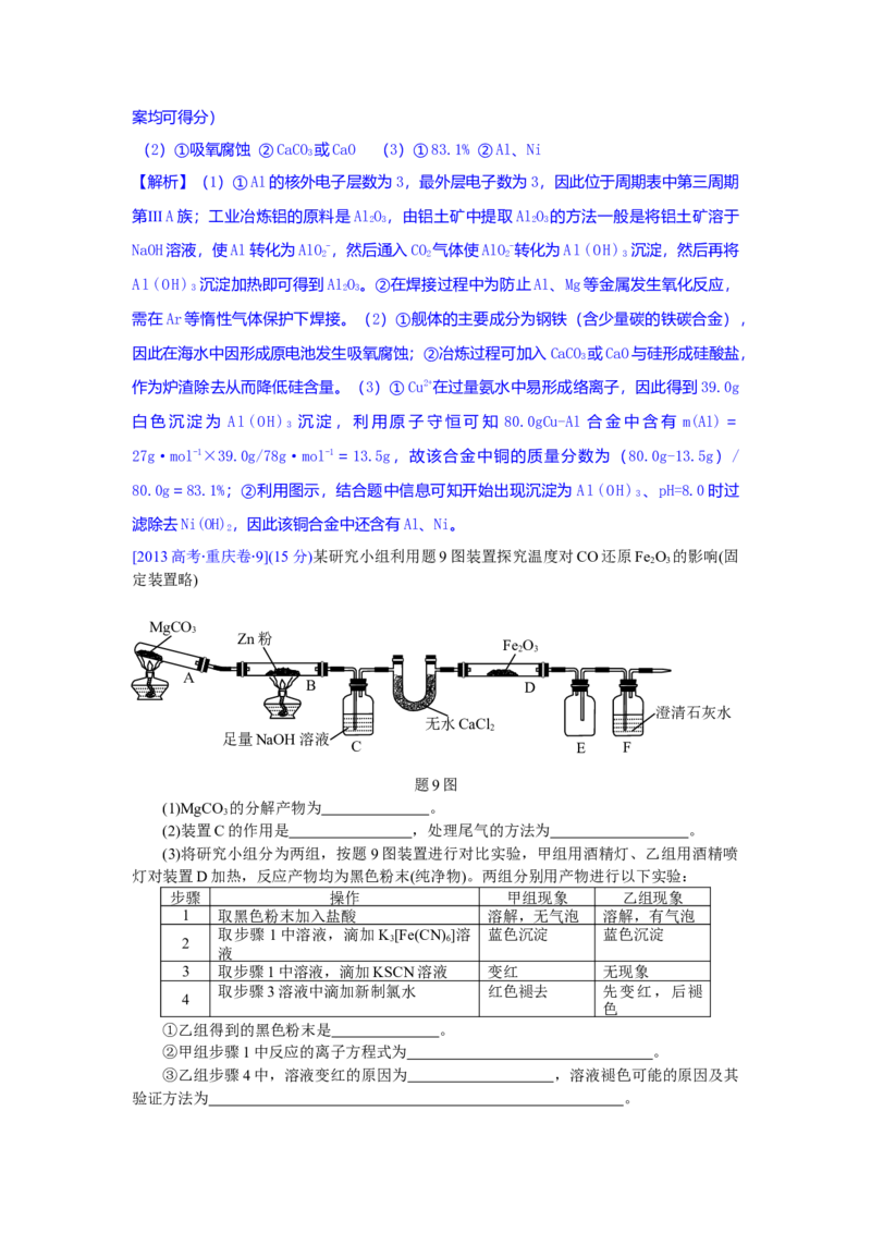 2013年高考重庆市化学卷真题及答案_全国卷+地方卷_5.化学_1.化学高考真题试卷_2008-2020年_地方卷_重庆高考化学2008-2020