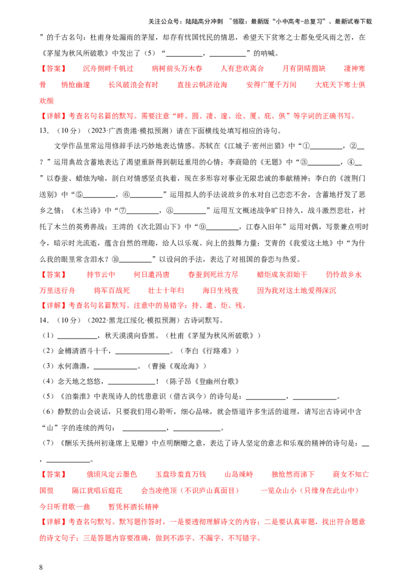 专题08积累与运用（测试）-2024年中考语文二轮复习讲练测（全国通用）（解析版）_02中考总复习（2026版更新中）_01-语文-中考总复习_2024年中考资料_二轮复习_讲义