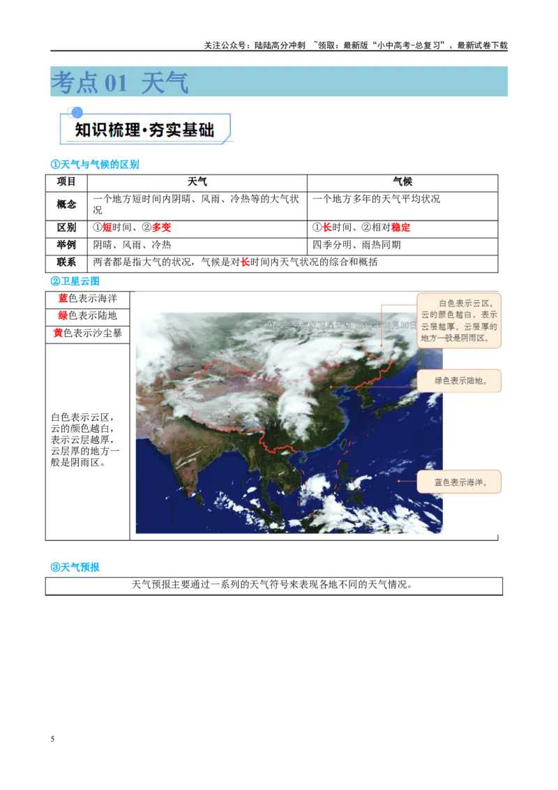 专题05天气与气候（讲义）（原卷版）_02中考总复习（2026版更新中）_09-地理-中考总复习_2024年中考复习资料_一轮复习_❤2024年中考地理一轮复习讲练测（全国通用）_配套讲义