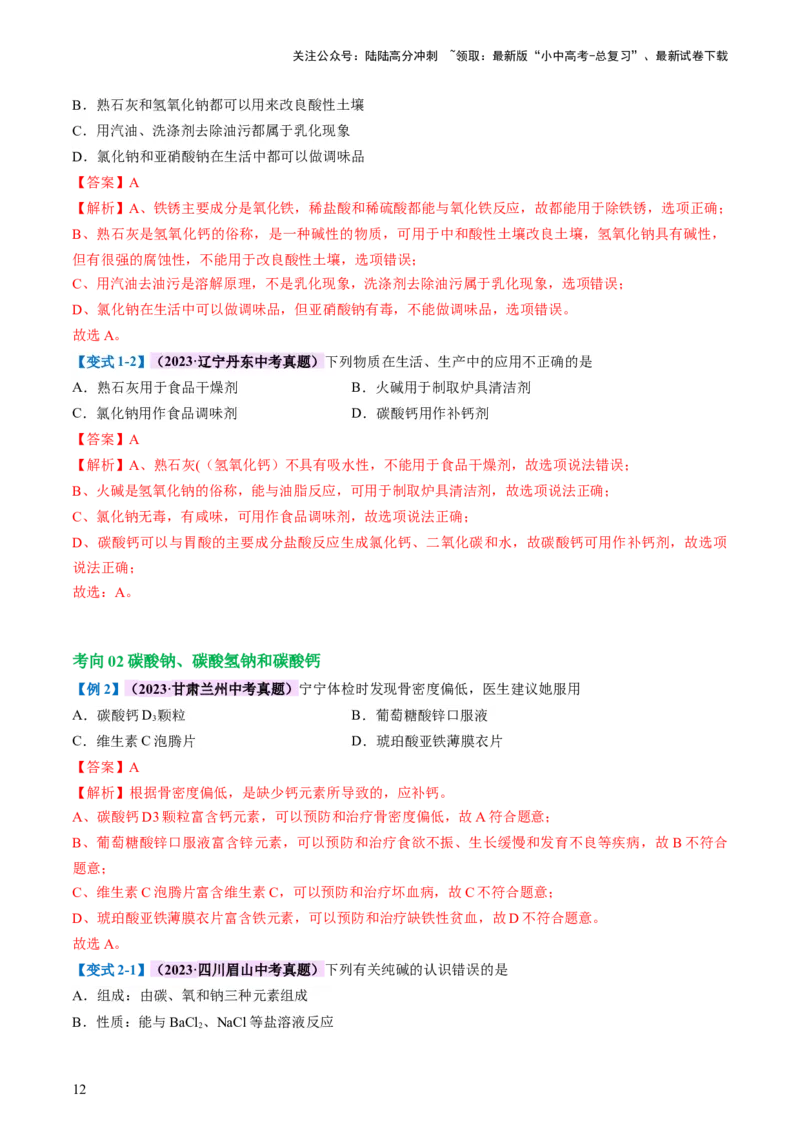 专题08盐化肥（讲义）-2024年中考化学一轮复习讲练测（全国通用）（解析版）_02中考总复习（2026版更新中）_05-化学-中考总复习_2024年中考复习资料_一轮复习资料