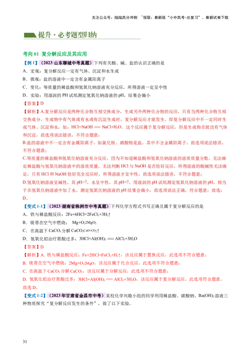 专题08盐化肥（讲义）-2024年中考化学一轮复习讲练测（全国通用）（解析版）_02中考总复习（2026版更新中）_05-化学-中考总复习_2024年中考复习资料_一轮复习资料