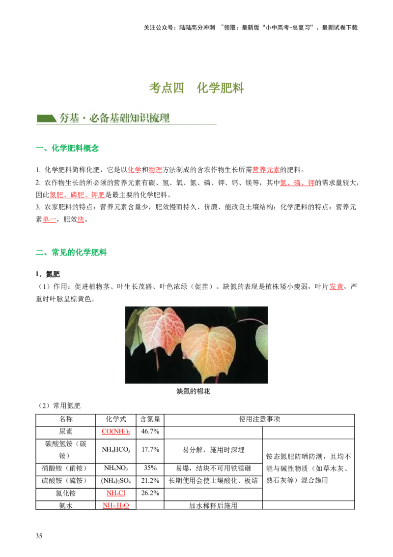 专题08盐化肥（讲义）-2024年中考化学一轮复习讲练测（全国通用）（解析版）_02中考总复习（2026版更新中）_05-化学-中考总复习_2024年中考复习资料_一轮复习资料