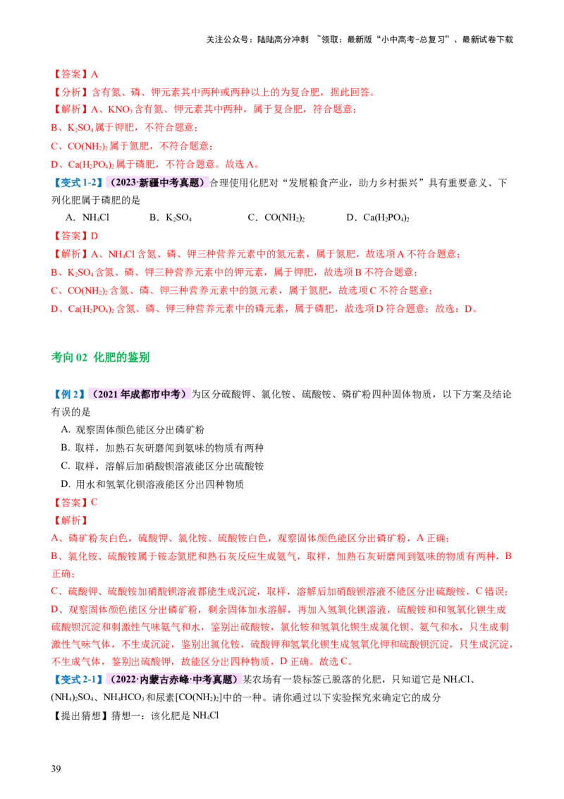 专题08盐化肥（讲义）-2024年中考化学一轮复习讲练测（全国通用）（解析版）_02中考总复习（2026版更新中）_05-化学-中考总复习_2024年中考复习资料_一轮复习资料
