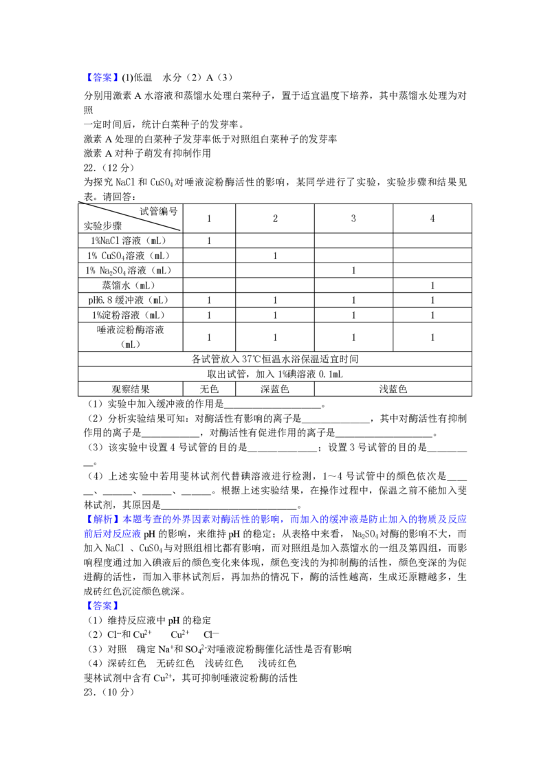 2010年高考海南卷生物试题及答案_全国卷+地方卷_6.生物_1.生物高考真题试卷_2008-2020年_地方卷_海南高考生物08-20_A4word版_PDF版（赠送）