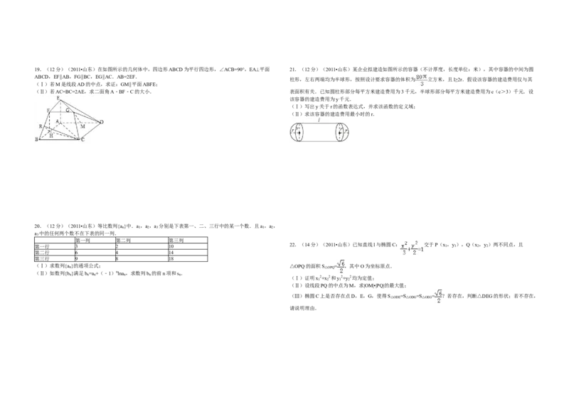2011年高考真题数学理（山东卷）（原卷版）_全国卷+地方卷_2.数学_1.数学高考真题试卷_2008-2020年_地方卷_山东高考数学08-22_A3版