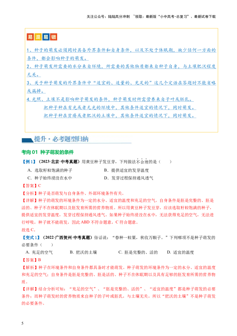 专题05被子植物的一生（讲义）（解析版）_02中考总复习（2026版更新中）_08-生物-中考总复习_2024年中考复习资料_一轮复习_❤2024年中考生物一轮复习讲练测（全国通用）_讲义