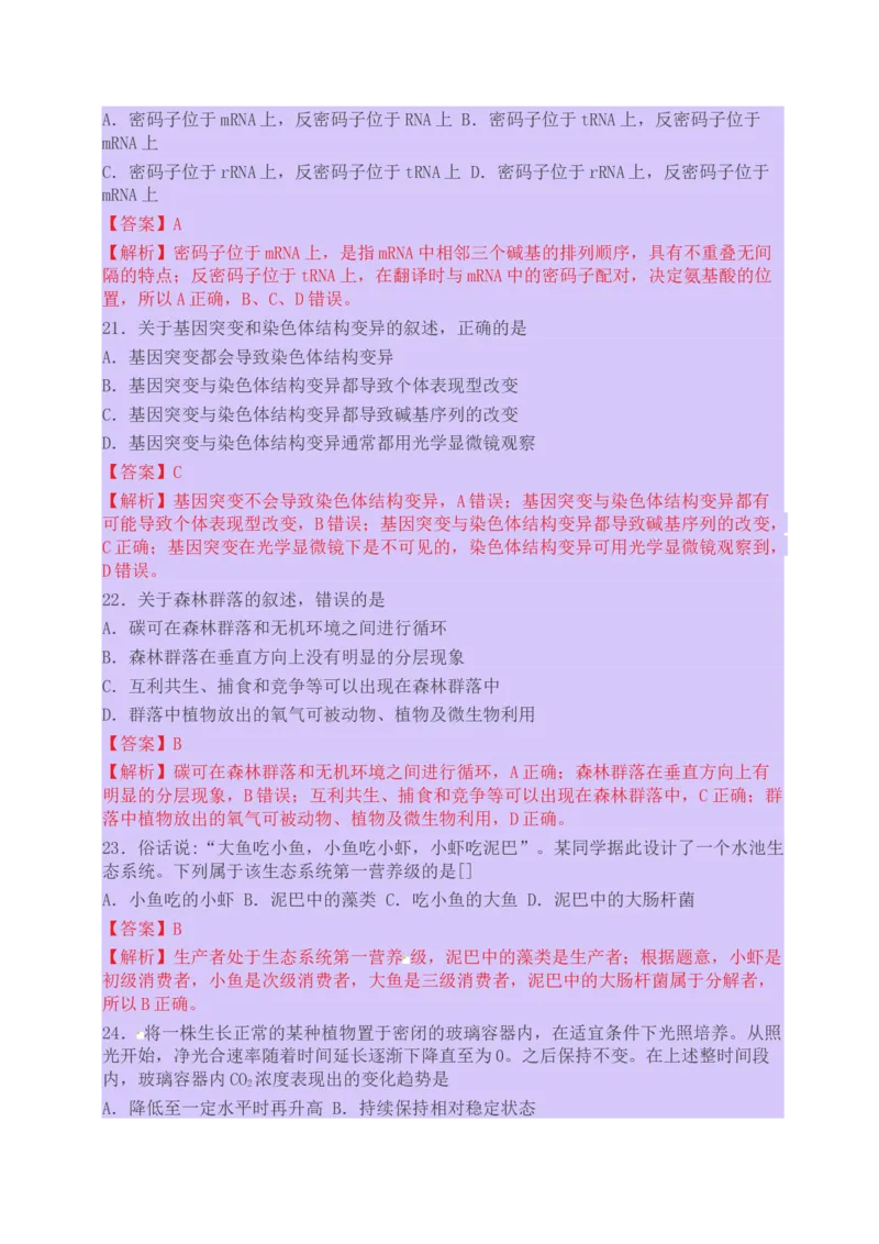 2015年高考海南省生物试题及答案_全国卷+地方卷_6.生物_1.生物高考真题试卷_2008-2020年_地方卷_海南高考生物08-20_A4word版_答案版